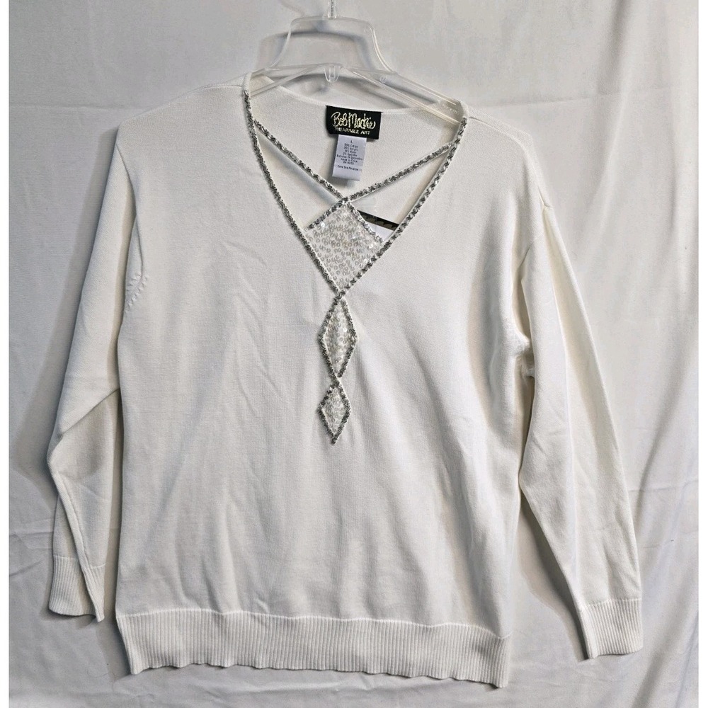 Bob Mackie Wearable Art Diamond Cutout Embellished Tunic Sweater Size Large NWT